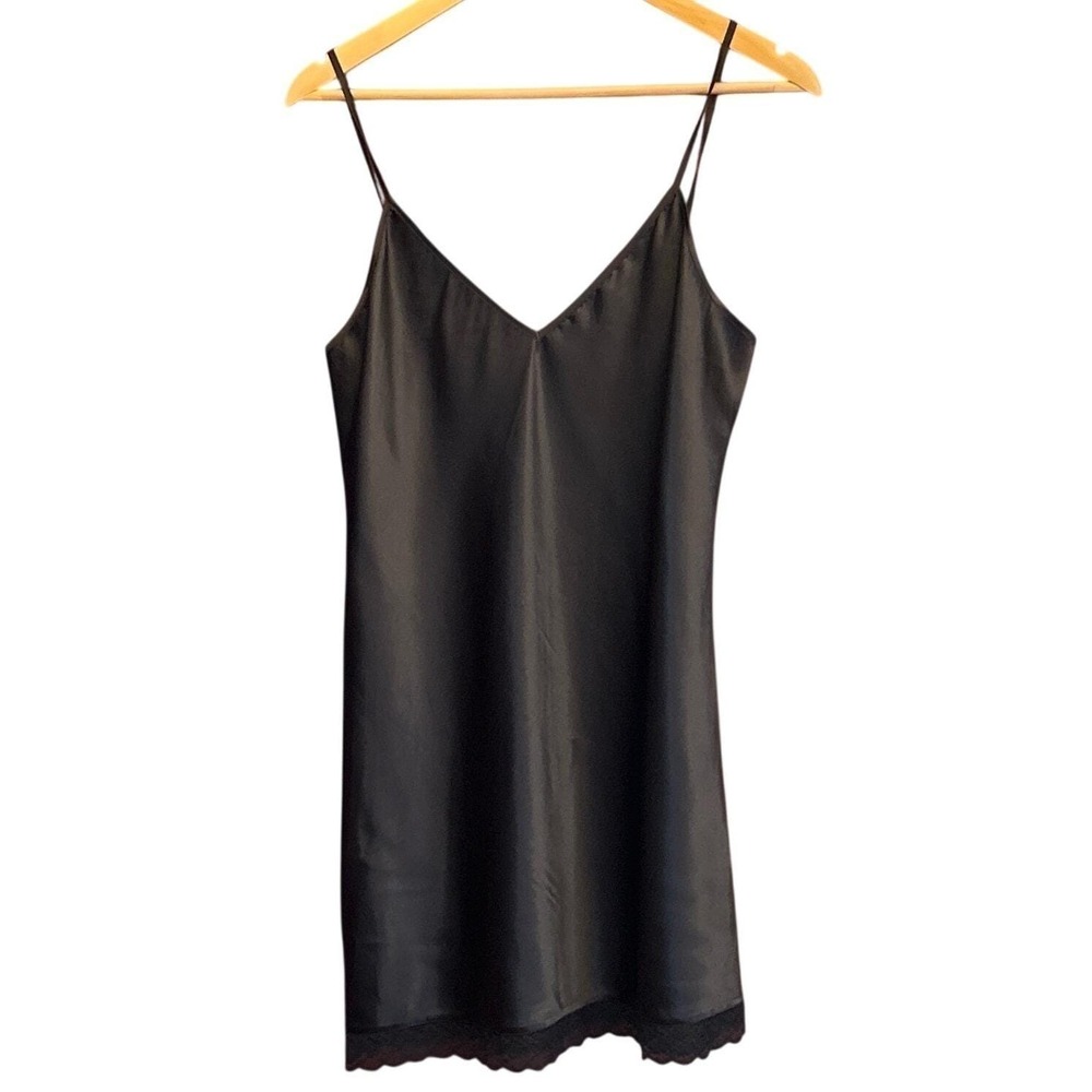 SHUSHU/TONG Slip Dress Minimalist Coquette Dark Romance Lace Trim Black Whmsioth